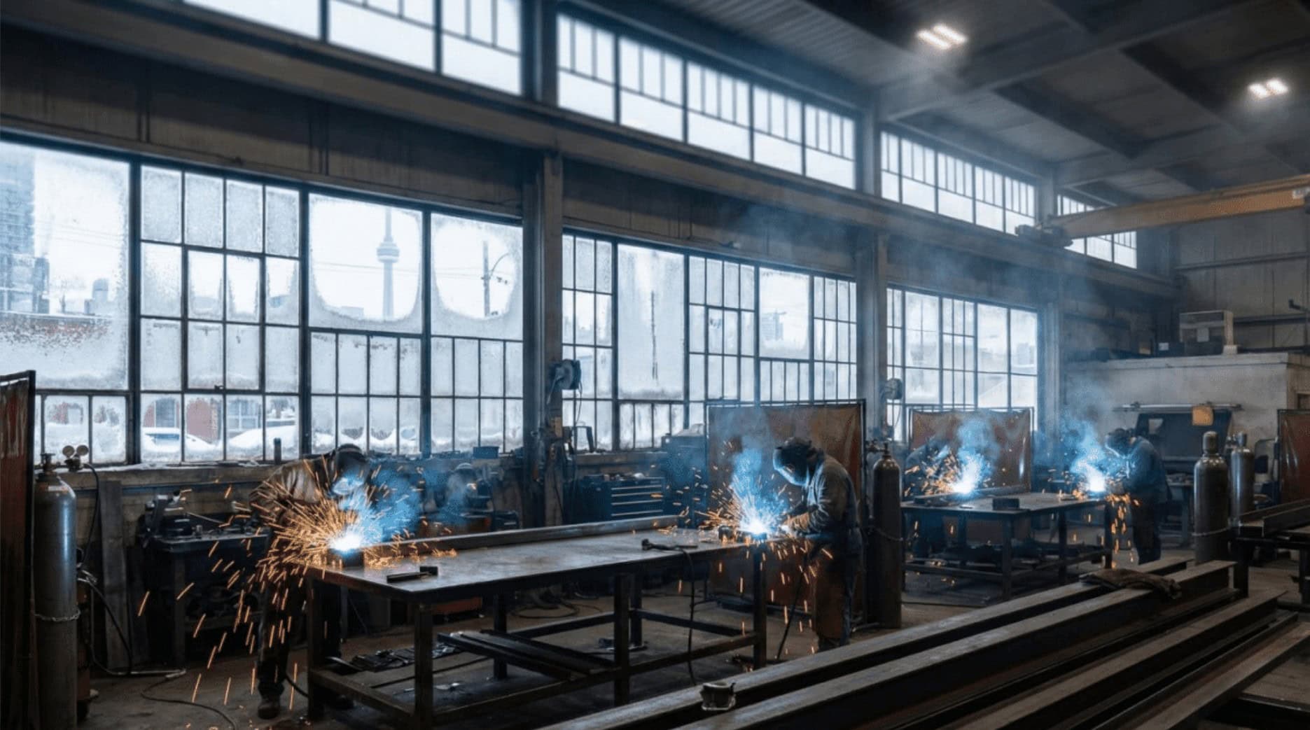 Welders welding just outside of toornto